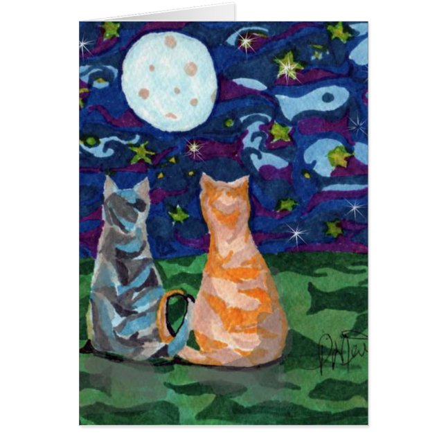 Dos gatos en arte del claro de luna (Frente)