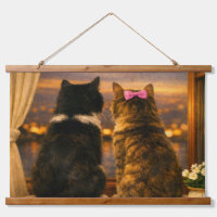 Dos gatos en la ventana – Tapiz de pared al anoche