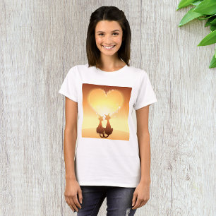 Dos Gatos Enamorados Camiseta De Mujeres