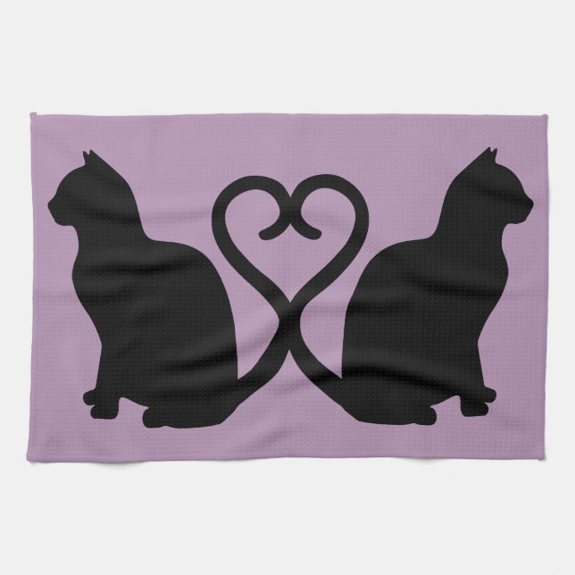 Dos gatos enamorados Toalla de cocina de silueta (Horizontal)