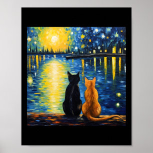 Dos gatos Starry Night Lover Gato Arte Pintar Kitt