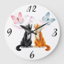 Dos gatos y mariposas reloj de pared