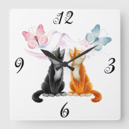Dos gatos y mariposas reloj de pared
