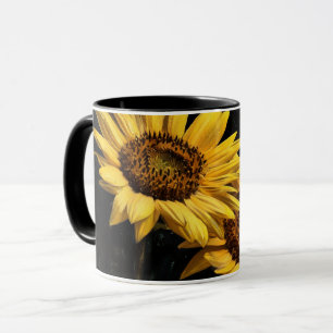Dos Girasoles Estilo Artístico en Taza Negra