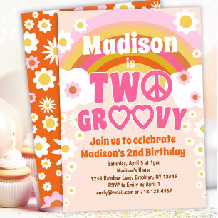 Dos Groovy Daisy Flower Invitación de cumpleaños