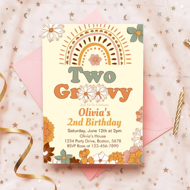 Dos Groovy Floral Arcoiris Invitación a cumpleaños (Subido por el creador)