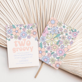 Dos Groovy Invitaciones Florales Retro para segund