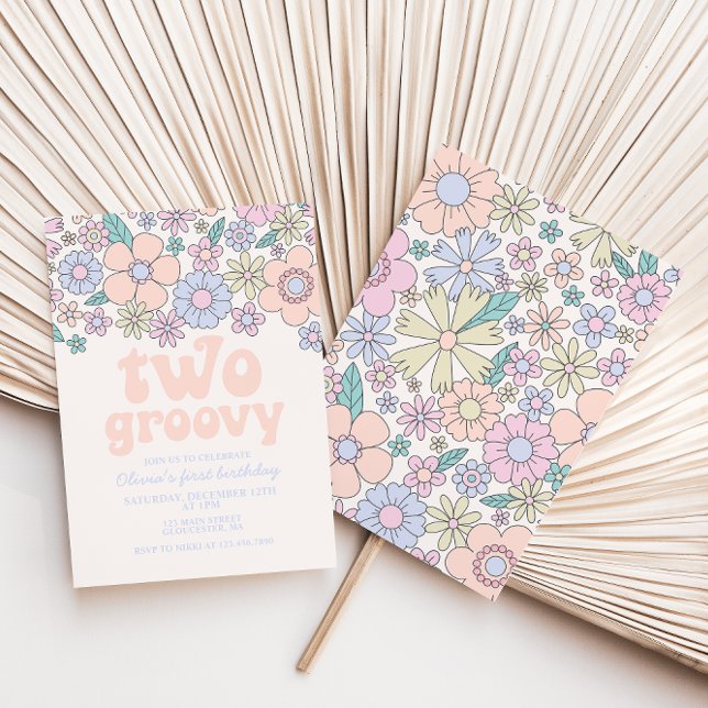 Dos Groovy Invitaciones Florales Retro para segund (Subido por el creador)