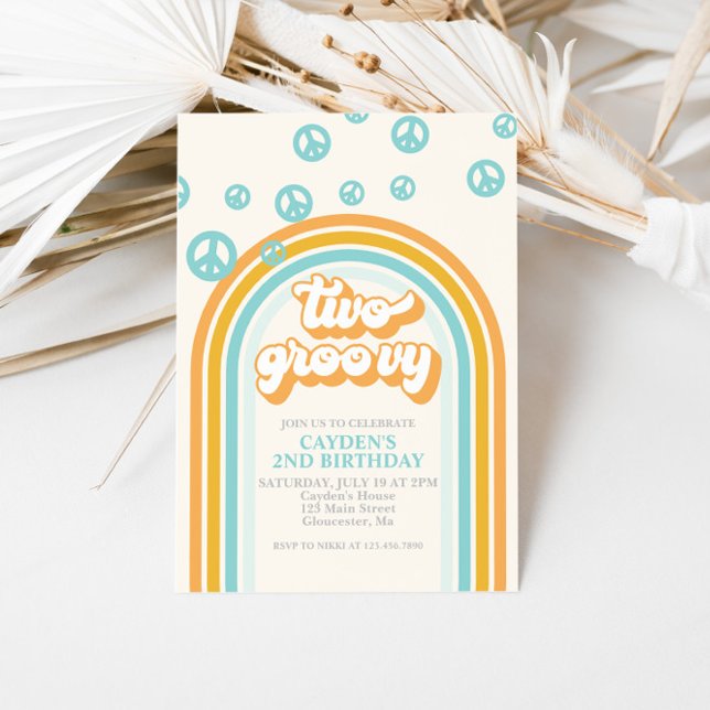 Dos Groovy Retro Boy 2ª Invitación de cumpleaños (Subido por el creador)
