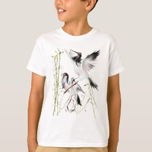 Dos grúas en el camisetas de bambú