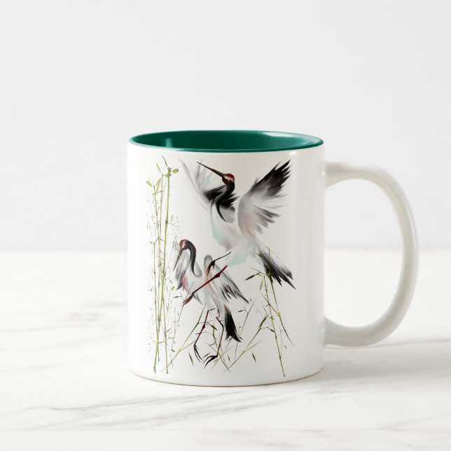 Dos grúas en las tazas de bambú (Derecha)