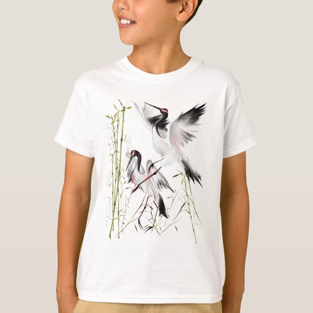 Dos Grullas En Camisetas De Bambú (Anverso)