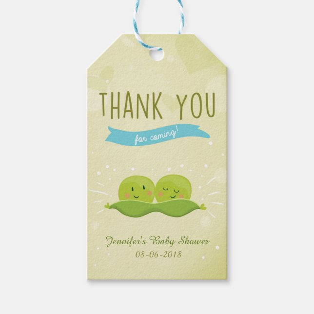 Dos guisantes en Baby Shower en una etiqueta de re (Anverso)