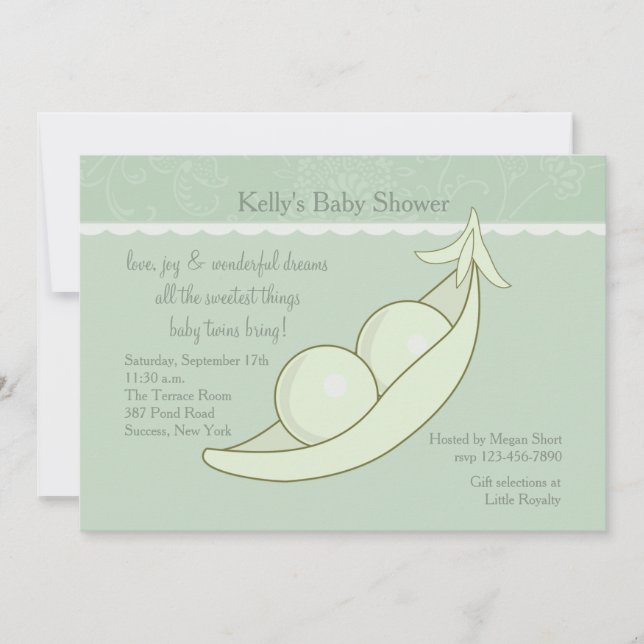 Dos guisantes en una invitación de Baby Shower de (Anverso)
