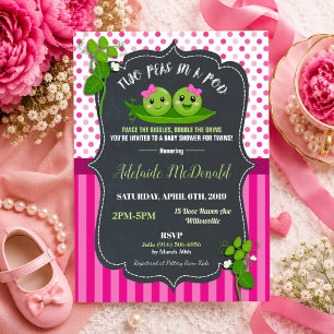 Dos guisantes en una invitación de Baby Shower de