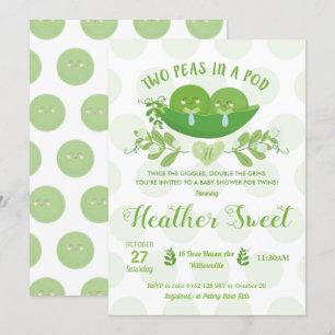 Dos guisantes en una invitación de Baby Shower de