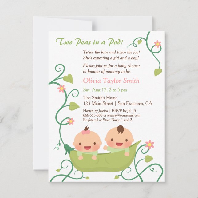 Dos Guisantes en una Vaina Invitaciones para Fiest (Anverso)