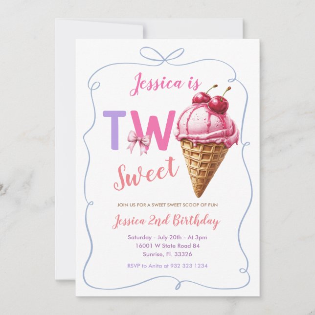 Dos helados dulces Invitación al cumpleaños (Anverso)
