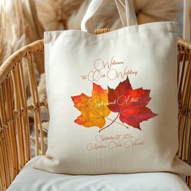 Dos hojas de arce caen Bolsa de bienvenida de boda (Subido por el creador)
