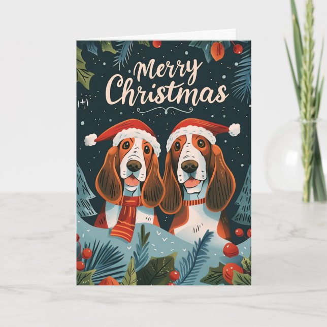 Dos Hound Basset Feliz Navidad Personalizado (Anverso)