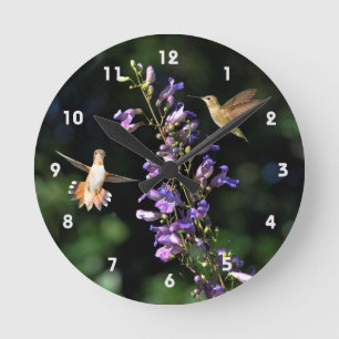 Dos Hummingbirds En Vuelo Con Reloj De Pared De Fl