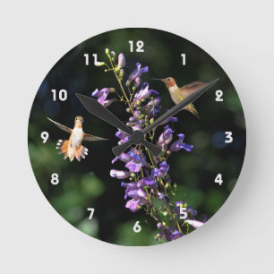 Dos Hummingbirds En Vuelo Con Reloj De Pared De Fl