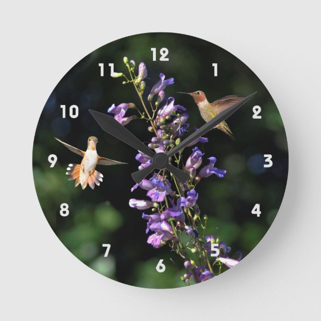 Dos Hummingbirds En Vuelo Con Reloj De Pared De Fl (Anverso)