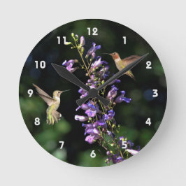 Dos Hummingbirds En Vuelo Con Reloj De Pared De Fl