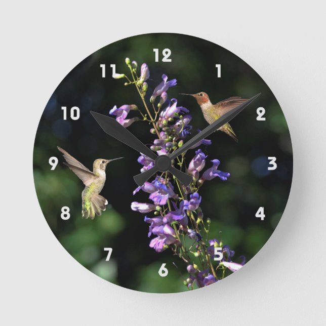 Dos Hummingbirds En Vuelo Con Reloj De Pared De Fl (Anverso)