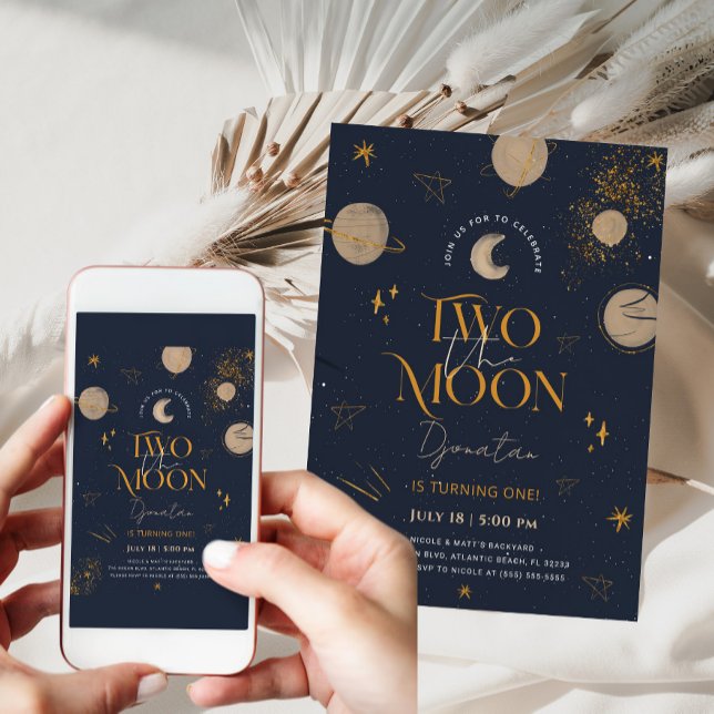 Dos Invitación De Cumpleaños De La Galaxia De La L (Two the moon invitation)