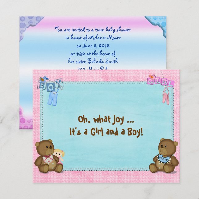 Dos invitaciones a Baby Shower (Anverso / Reverso)