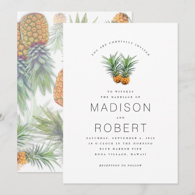 Dos invitaciones a un tema Boda hawaiano de piñas (Anverso / Reverso)