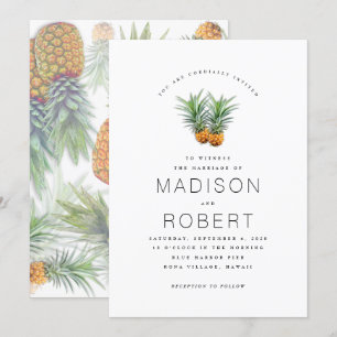 Dos invitaciones a un tema Boda hawaiano de piñas