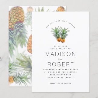 Dos invitaciones a un tema Boda hawaiano de piñas