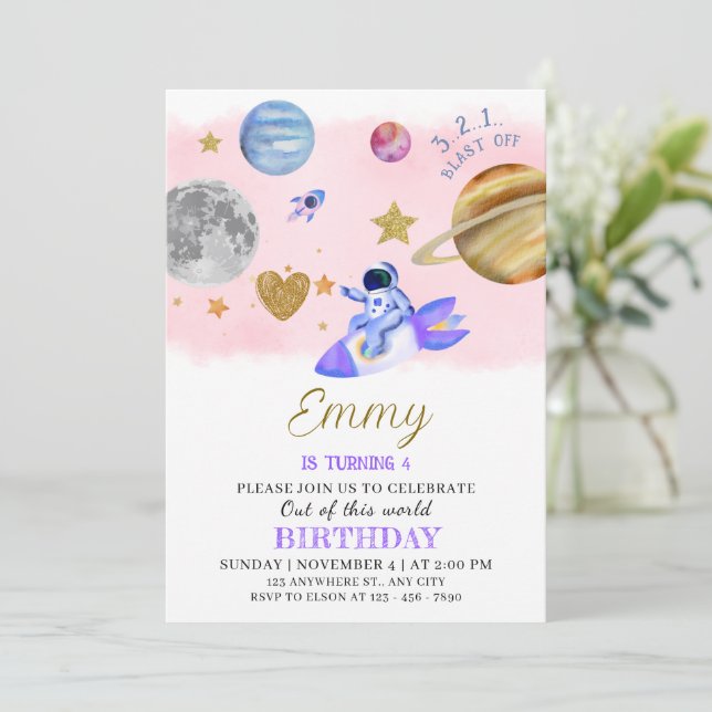 Dos invitaciones al cumpleaños de la luna | Tema d (Anverso de pie)