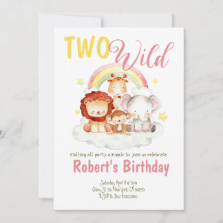 Dos invitaciones al cumpleaños del arcoiris Safari