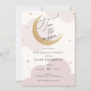 Dos invitaciones al cumpleaños rosado de la luna