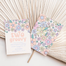Dos invitaciones de 2º cumpleaños de Groovy Retro