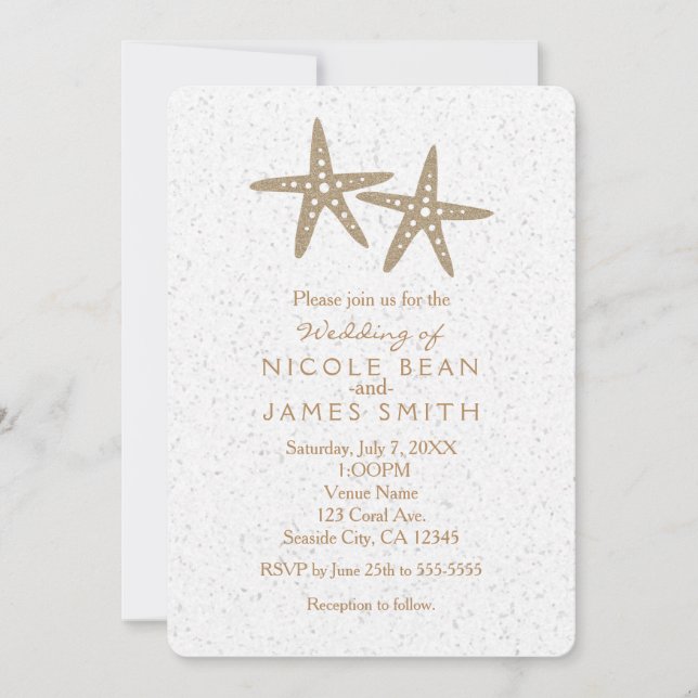 Dos invitaciones de boda de playa con estrellas de (Anverso)