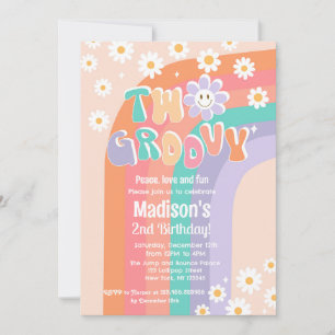 Dos invitaciones de cumpleaños a Groovy Boho Daisy