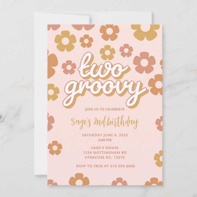 Dos invitaciones de cumpleaños a Groovy Boho Daisy (Anverso)