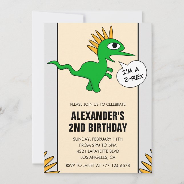 Dos invitaciones de cumpleaños de dinosaurio niño  (Anverso)