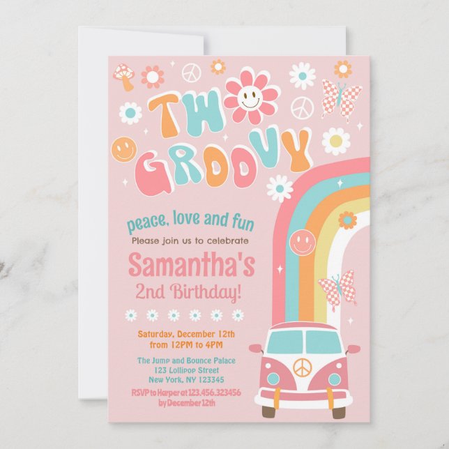 Dos invitaciones de cumpleaños de Groovy Boho Retr (Anverso)