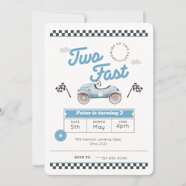 Dos invitaciones de cumpleaños de niño rápido (Anverso)
