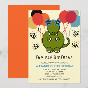 Dos invitaciones de cumpleaños de rex Cute 2nd din