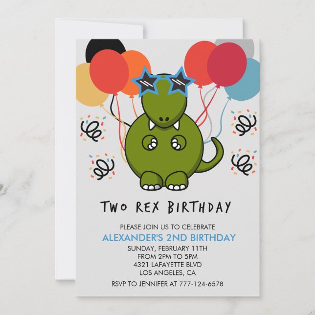Dos invitaciones de cumpleaños de rex Dinos para n (Anverso)