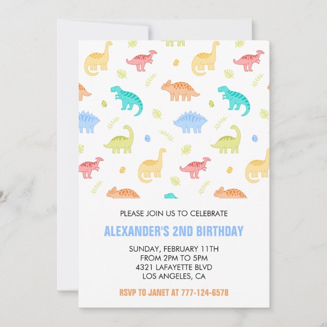 Dos invitaciones de cumpleaños de rex para niños j (Anverso)