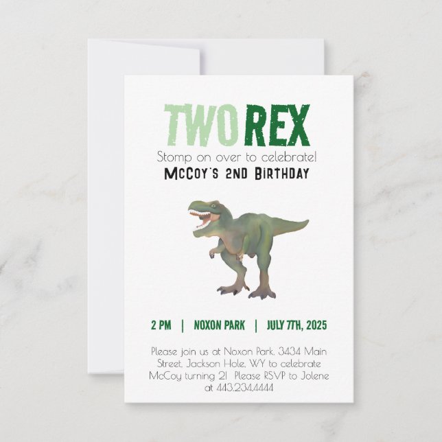 Dos invitaciones de cumpleaños de Rex Trex Dinosau (Anverso)