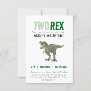 Dos invitaciones de cumpleaños de Rex Trex Dinosau