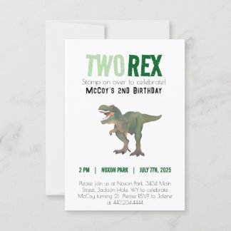 Dos invitaciones de cumpleaños de Rex Trex Dinosau